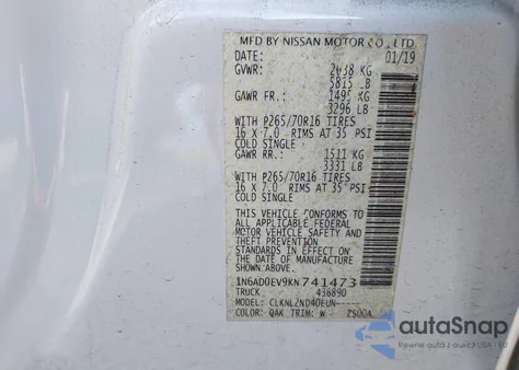 2019 Nissan Frontier Sv from USA, damaged, VIN 1N6AD0EV9KN741473